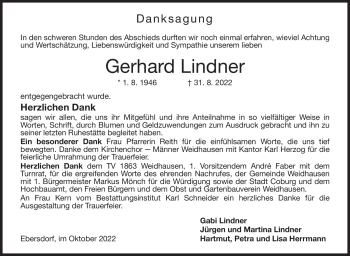 Traueranzeige von Gerhard Lindner von Neue Presse Coburg