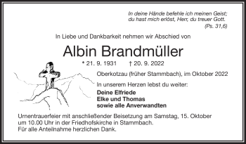 Traueranzeige von Albin Brandmüller von Frankenpost