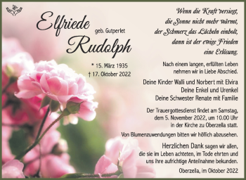 Traueranzeige von Elfriede Rudolph von Südthüringer Presse