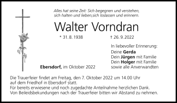 Traueranzeige von Walter Vorndran von Neue Presse Coburg