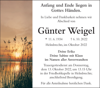 Traueranzeige von Günter Weigel von Frankenpost