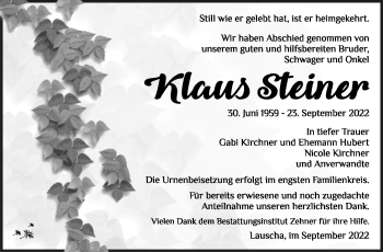 Traueranzeige von Klaus Steiner von Südthüringer Presse