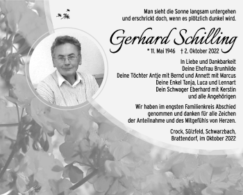 Traueranzeige von Gerhard Schilling von Südthüringer Presse