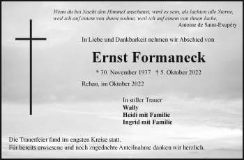 Traueranzeige von Ernst Formaneck von Frankenpost