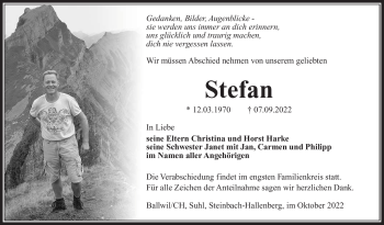 Traueranzeige von Stefan Harke von Südthüringer Presse