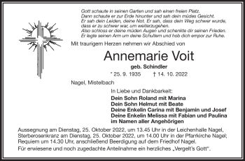 Traueranzeige von Annemarie Voit von Frankenpost