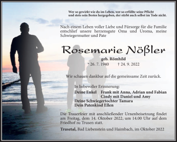 Traueranzeige von Rosemarie Nößler von Südthüringer Presse