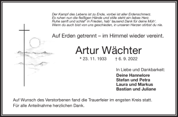 Traueranzeige von Artur Wächter von Frankenpost