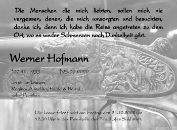 Traueranzeige von Werner Hofmann von Südthüringer Presse