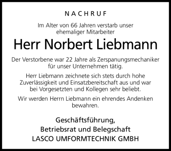 Traueranzeige von Norbert Liebmann von Neue Presse Coburg