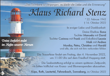 Traueranzeige von Klaus Stenz von Südthüringer Presse