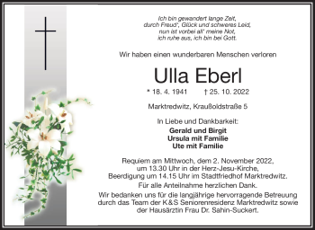 Traueranzeige von Ulla Eberl von Frankenpost