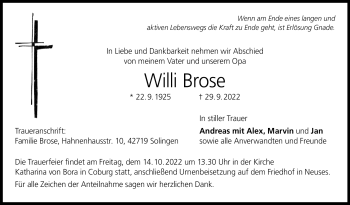 Traueranzeige von Willi Brose von Neue Presse Coburg