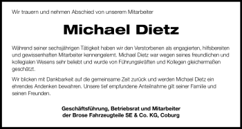 Traueranzeige von Michael Dietz von Neue Presse Coburg