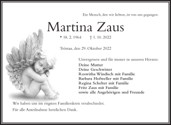 Traueranzeige von Martina Zaus von Frankenpost