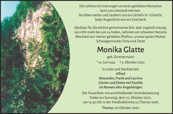 Traueranzeige von Monika Glatte von Südthüringer Presse