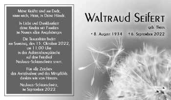 Traueranzeige von Waltraud Seifert von Südthüringer Presse