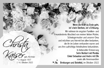 Traueranzeige von Christa Kaiser von Südthüringer Presse