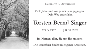 Traueranzeige von Torsten Bernd Singer von Frankenpost