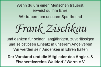 Traueranzeige von Frank Zischkau von Südthüringer Presse