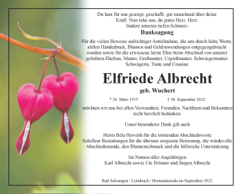 Traueranzeige von Elfriede Albrecht von Südthüringer Presse