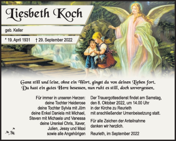 Traueranzeige von Liesbeth Koch von Südthüringer Presse