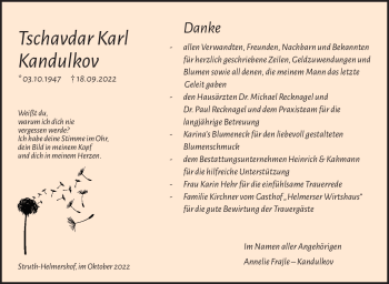 Traueranzeige von Tschavdar Karl Kandulkov von Südthüringer Presse