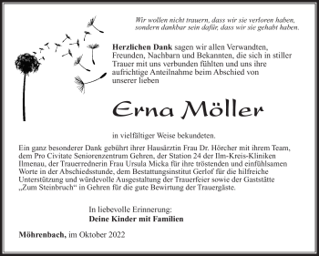 Traueranzeige von Erna Möller von Südthüringer Presse