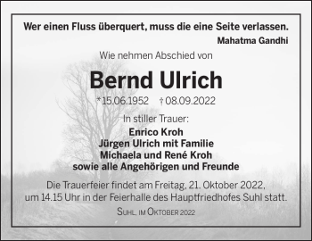 Traueranzeige von Bernd Ulrich von Südthüringer Presse