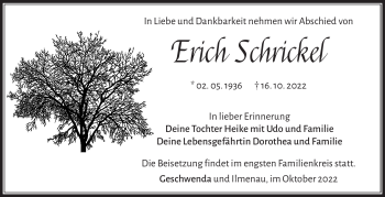 Traueranzeige von Erich Schrickel von Südthüringer Presse