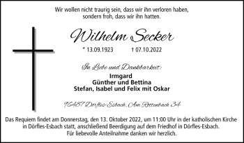 Traueranzeige von Wilhelm Secker von Neue Presse Coburg
