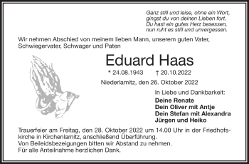 Traueranzeige von Eduard Haas von Frankenpost