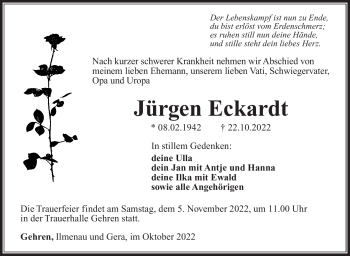 Traueranzeige von Jürgen Eckardt von Südthüringer Presse