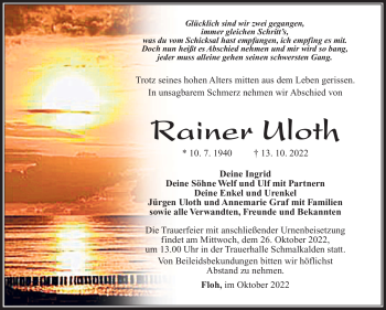 Traueranzeige von Rainer Uloth von Südthüringer Presse