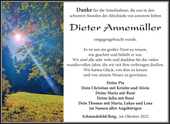 Traueranzeige von Dieter Annemüller von Südthüringer Presse