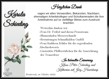 Traueranzeige von Karola Schieding von Südthüringer Presse