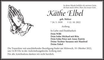 Traueranzeige von Käthe Elbel von Frankenpost