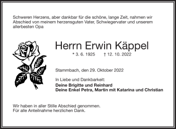 Traueranzeige von Erwin Käppel von Frankenpost