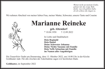 Traueranzeige von Marianne Reineke von Südthüringer Presse