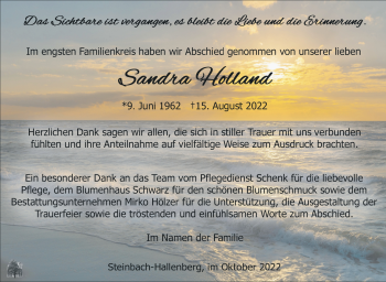 Traueranzeige von Sandra Lehmann von Südthüringer Presse