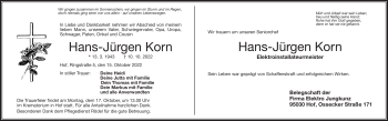 Traueranzeige von Hans-Jürgen Korn von Frankenpost