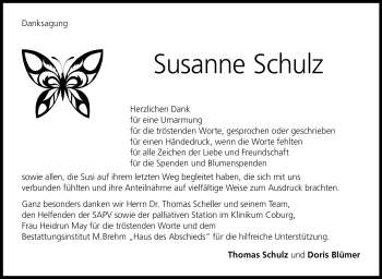 Traueranzeige von Susanne Schulz von Neue Presse Coburg