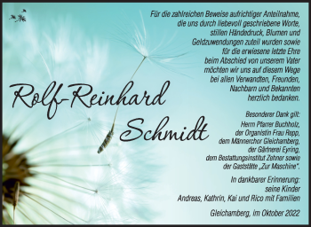 Traueranzeige von Rolf-Reinhard Schmidt von Südthüringer Presse
