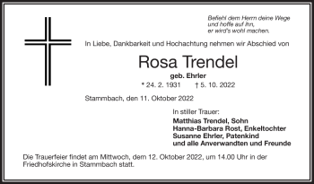 Traueranzeige von Rosa Trendel von Frankenpost
