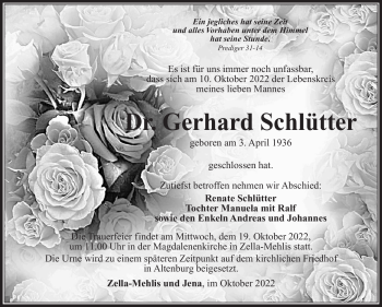 Traueranzeige von Gerhard Schlütter von Südthüringer Presse