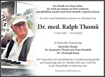 Traueranzeige von Ralph Thomä von Südthüringer Presse