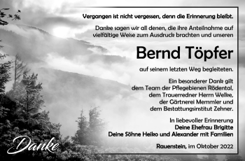 Traueranzeige von Bernd Töpfer von Südthüringer Presse