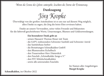 Traueranzeige von Jörg Kropke von Südthüringer Presse
