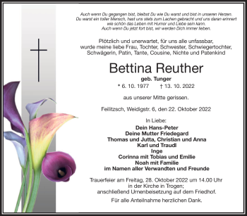 Traueranzeige von Bettina Reuther von Frankenpost