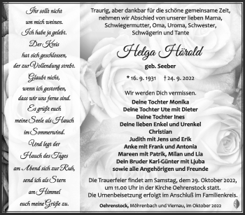 Traueranzeige von Helga Hörold von Südthüringer Presse